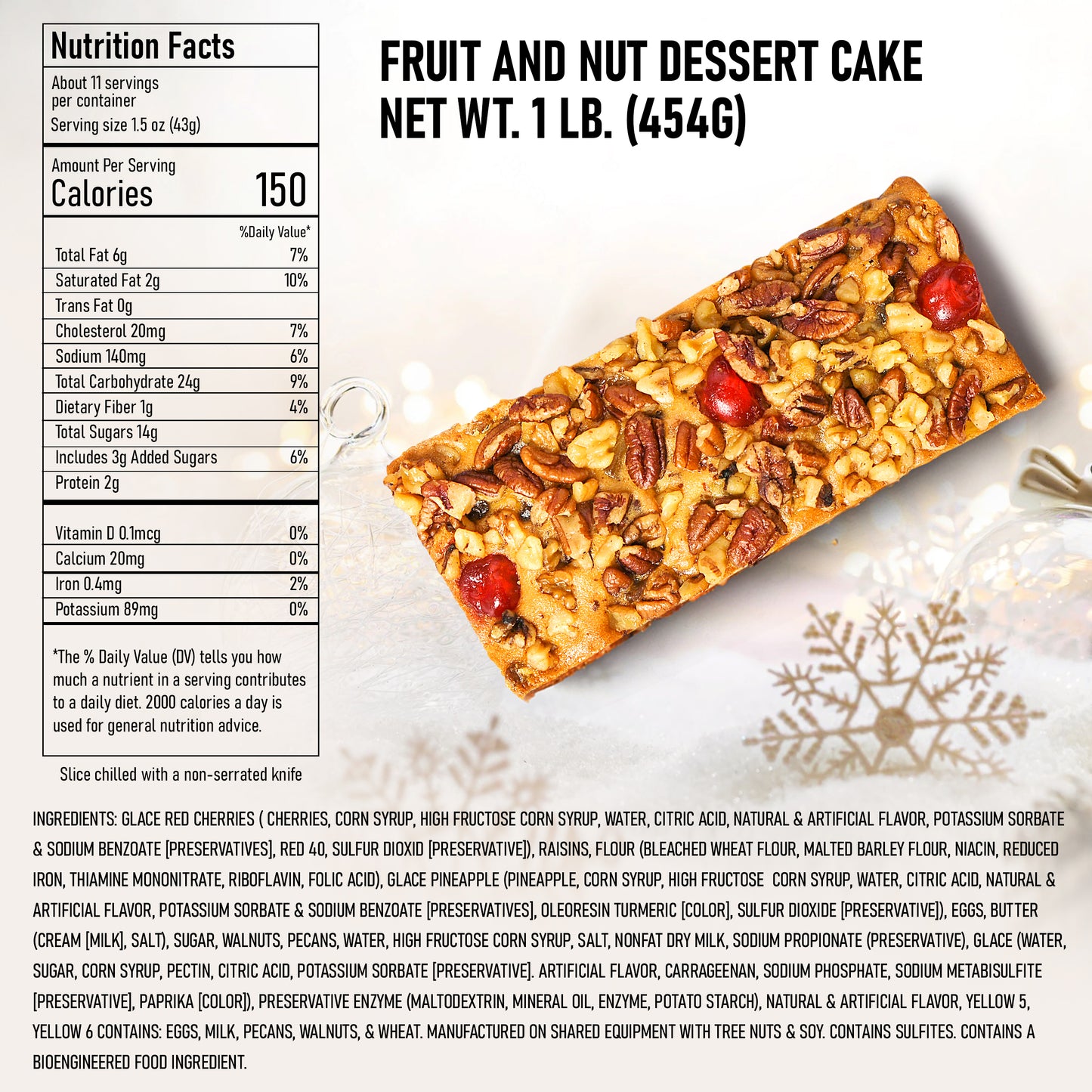 Unwrap the magic of the holidays with our 1lb Gourmet Christmas Fruit Cake in a decorative festive tin. Ingredients list