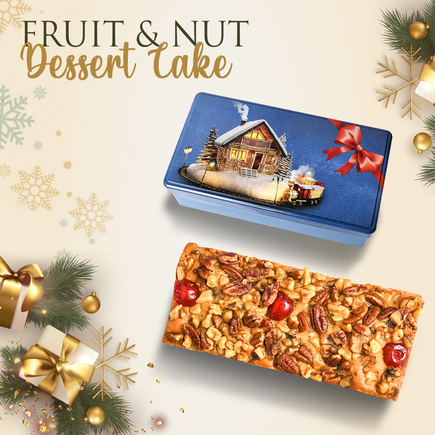 Direct delivery to your doorstep - Gourmet British Fruit Cake Mix in a Festive Tin.