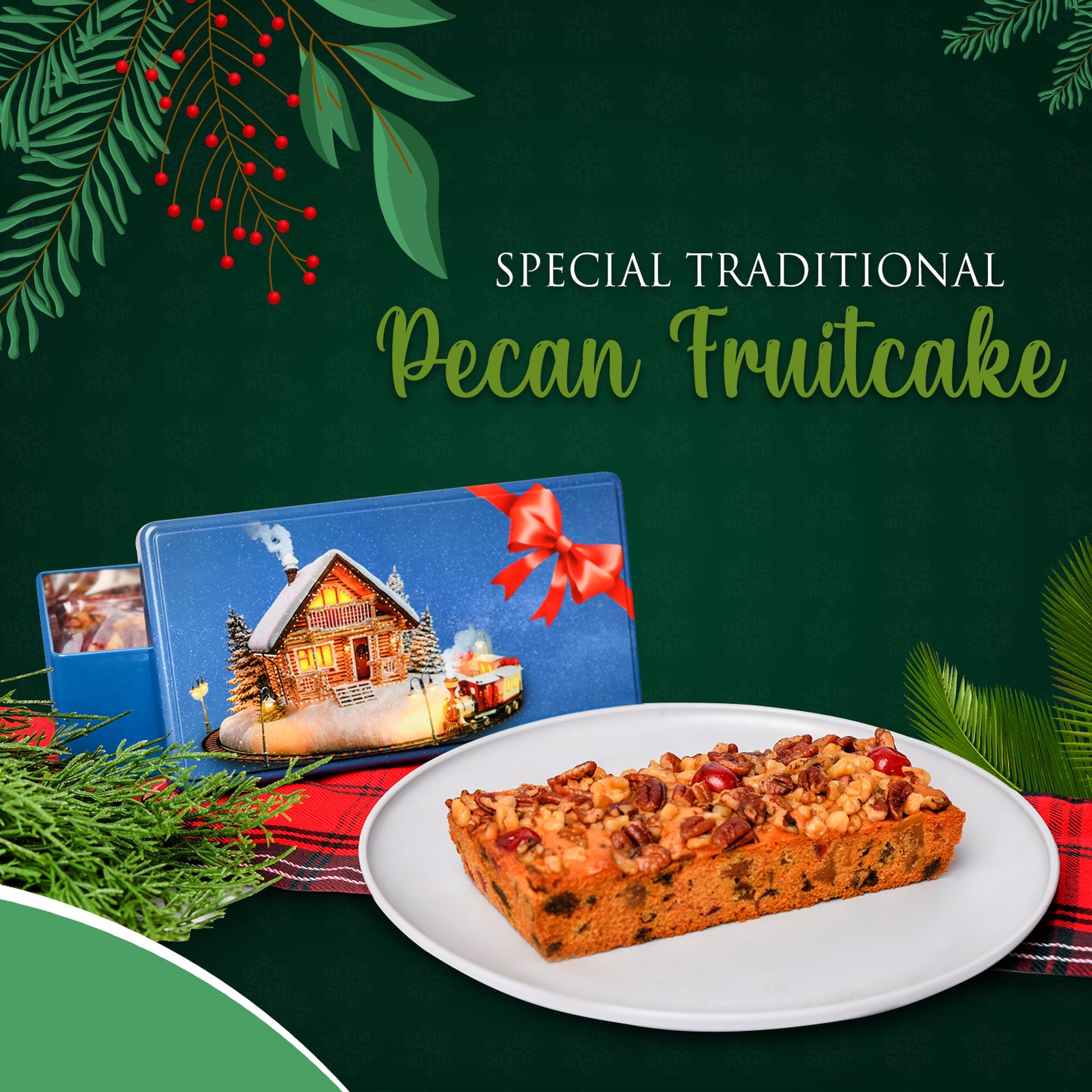 A slice of holiday perfection - our 1lb Gourmet Christmas Fruit Cake.