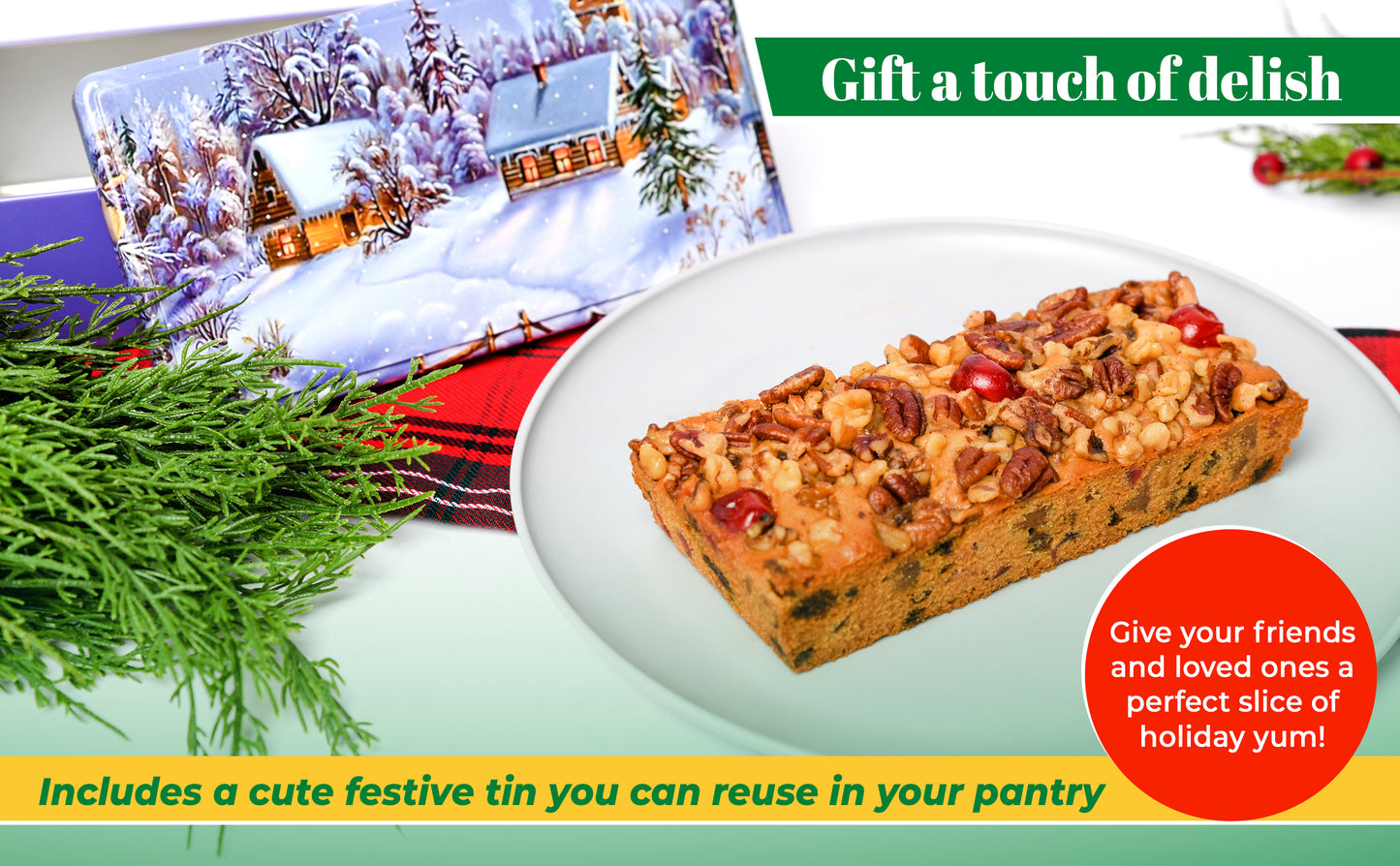 Experience the Magic: Our 1lb Gourmet Christmas Fruit Cake with Festive Tin - Now Available!